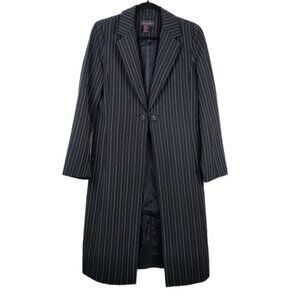 Shape FX Womens Black White Pinstripe Double Button Longline Blazer Size 8